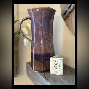 John Shedd Original Studio Art Pottery 10" Tall Pitcher Drip Glaze Signed Rare